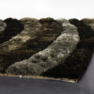 Chandra Rugs Flemish 100% Polyester Hand-Woven Contemporary Shag Rug Grey/Charcoal/Brown 9' x 13'