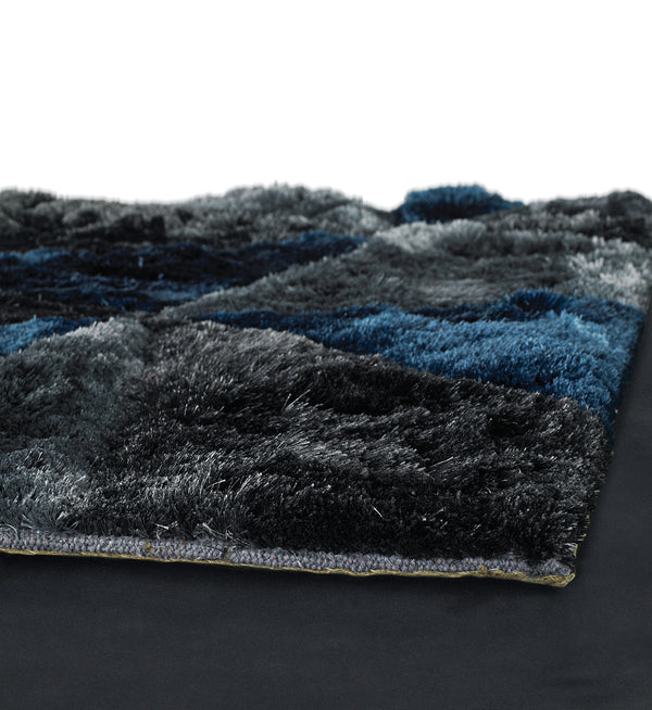 Chandra Rugs Flemish 100% Polyester Hand-Woven Contemporary Shag Rug Blue/Grey/Charcoal 9' x 13'