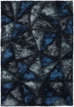 Chandra Rugs Flemish 100% Polyester Hand-Woven Contemporary Shag Rug Blue/Grey/Charcoal 9' x 13'