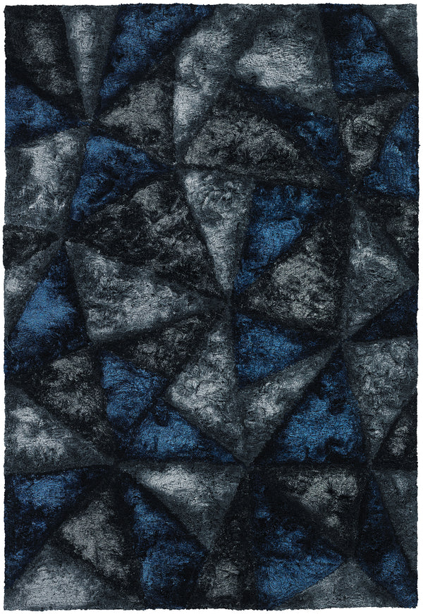 Chandra Rugs Flemish 100% Polyester Hand-Woven Contemporary Shag Rug Blue/Grey/Charcoal 9' x 13'