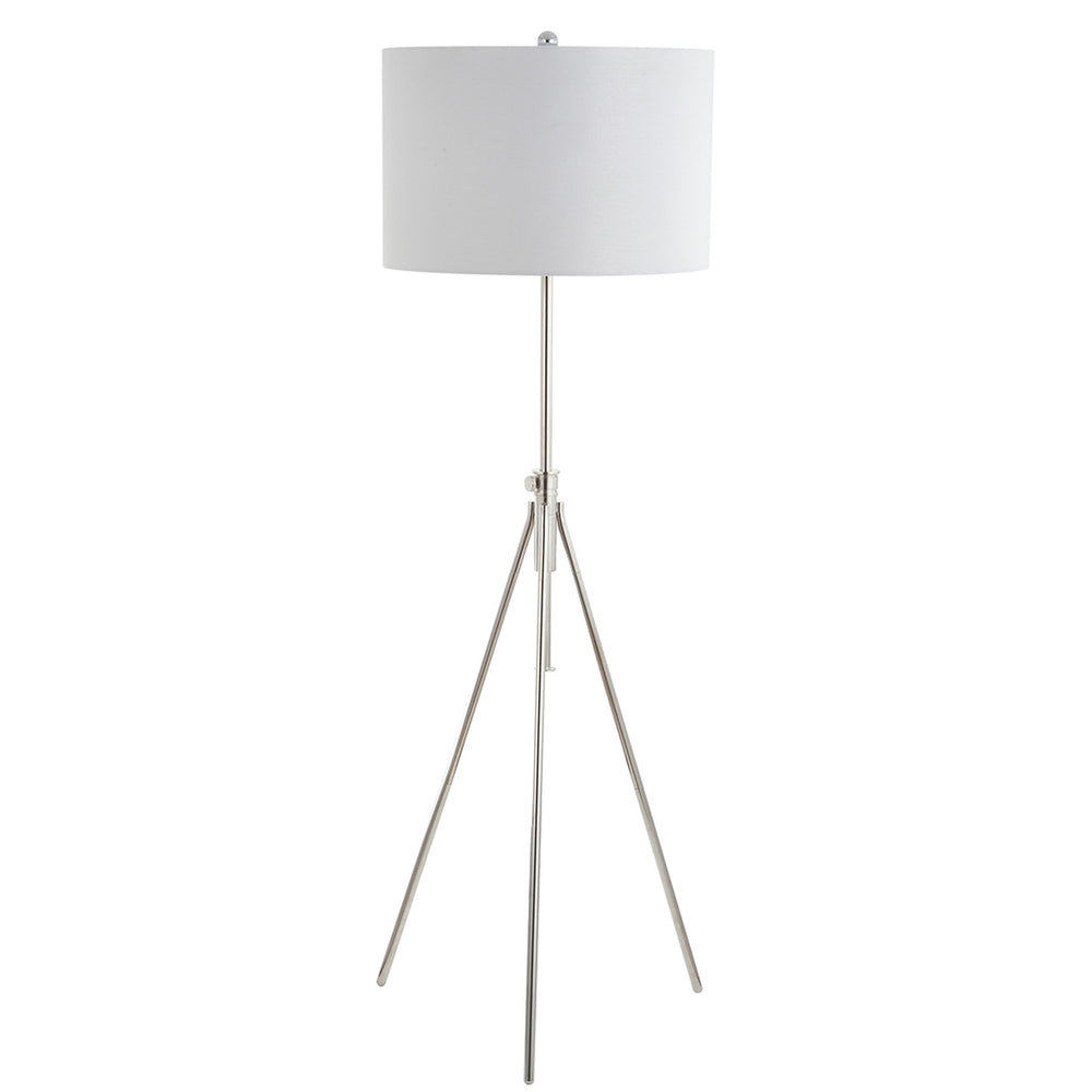 Cipriana Chic Nickel Floor Lamp with White Cotton Shade – Contemporary Style for Living Spaces