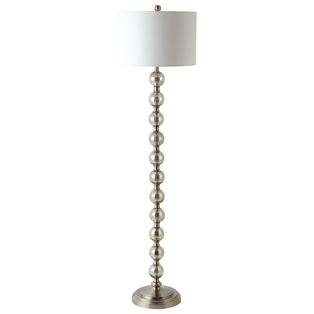 Cace Modern Floor Lamp with Satin Nickel Finish & Off-White Cotton Shade - Stylish Home Lighting