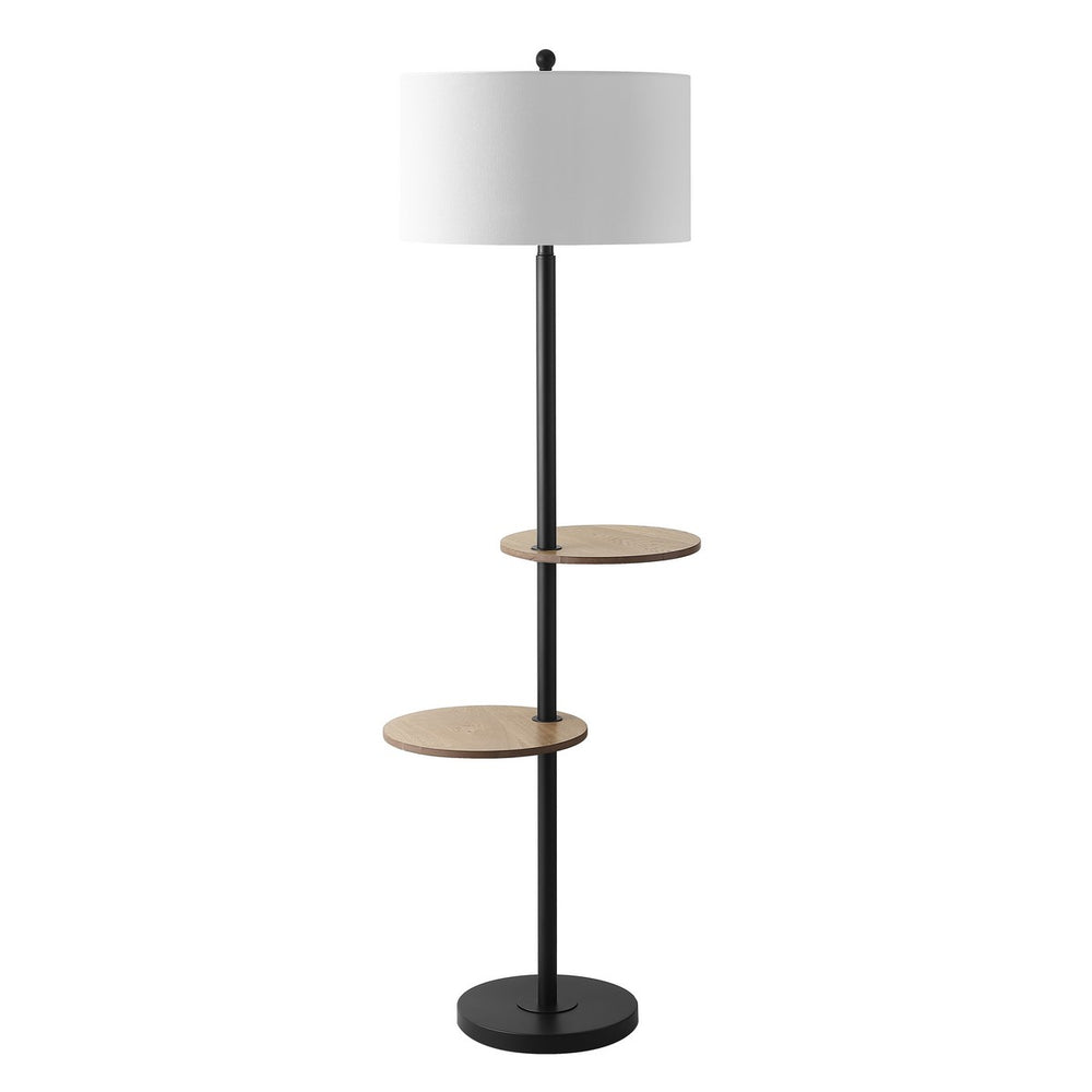 Kelsen Floor Lamp - Stylish Matte Black Design with Wood Shelves for Elegant Home Decor Lighting