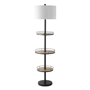 Bello Floor Lamp with Chic Wood Shelves - Modern Matte Black Design for Stylish Home Decor