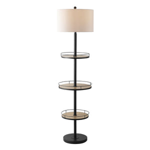 Bello Floor Lamp with Chic Wood Shelves - Modern Matte Black Design for Stylish Home Decor