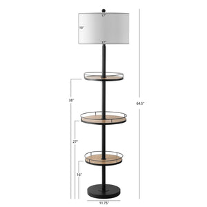 Bello Floor Lamp with Chic Wood Shelves - Modern Matte Black Design for Stylish Home Decor