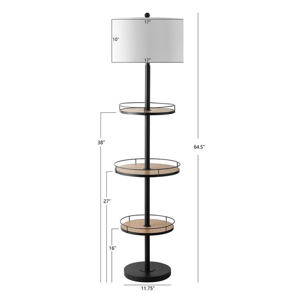 Bello Floor Lamp with Chic Wood Shelves - Modern Matte Black Design for Stylish Home Decor
