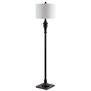 Norla Floor Lamp - Victorian-Inspired Antique Black Metal with Modern Off-White Linen Shade