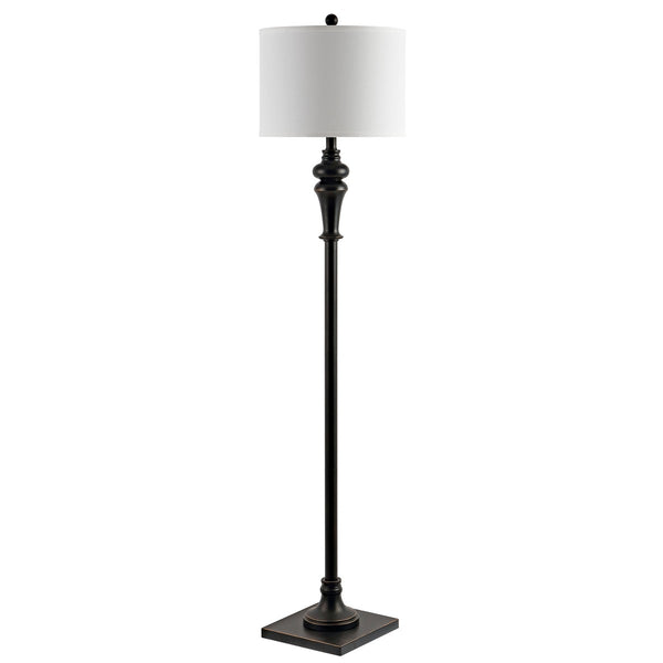 Norla Floor Lamp - Victorian-Inspired Antique Black Metal with Modern Off-White Linen Shade