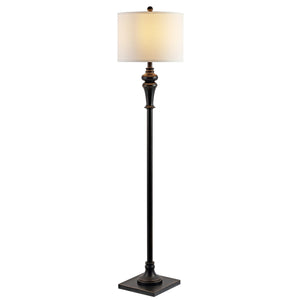 Norla Floor Lamp - Victorian-Inspired Antique Black Metal with Modern Off-White Linen Shade