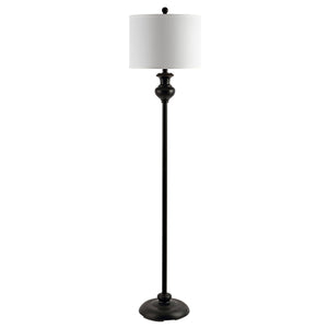 Erlan Floor Lamp - Antique Black Metal Design with White Linen Shade for Modern Home Décor Elegance