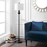 Erlan Floor Lamp - Antique Black Metal Design with White Linen Shade for Modern Home Décor Elegance