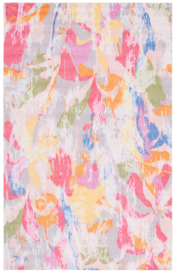 Florist 100 Florist 152 Country & Floral Power Loomed 100% Polyester Rug Pink / Grey