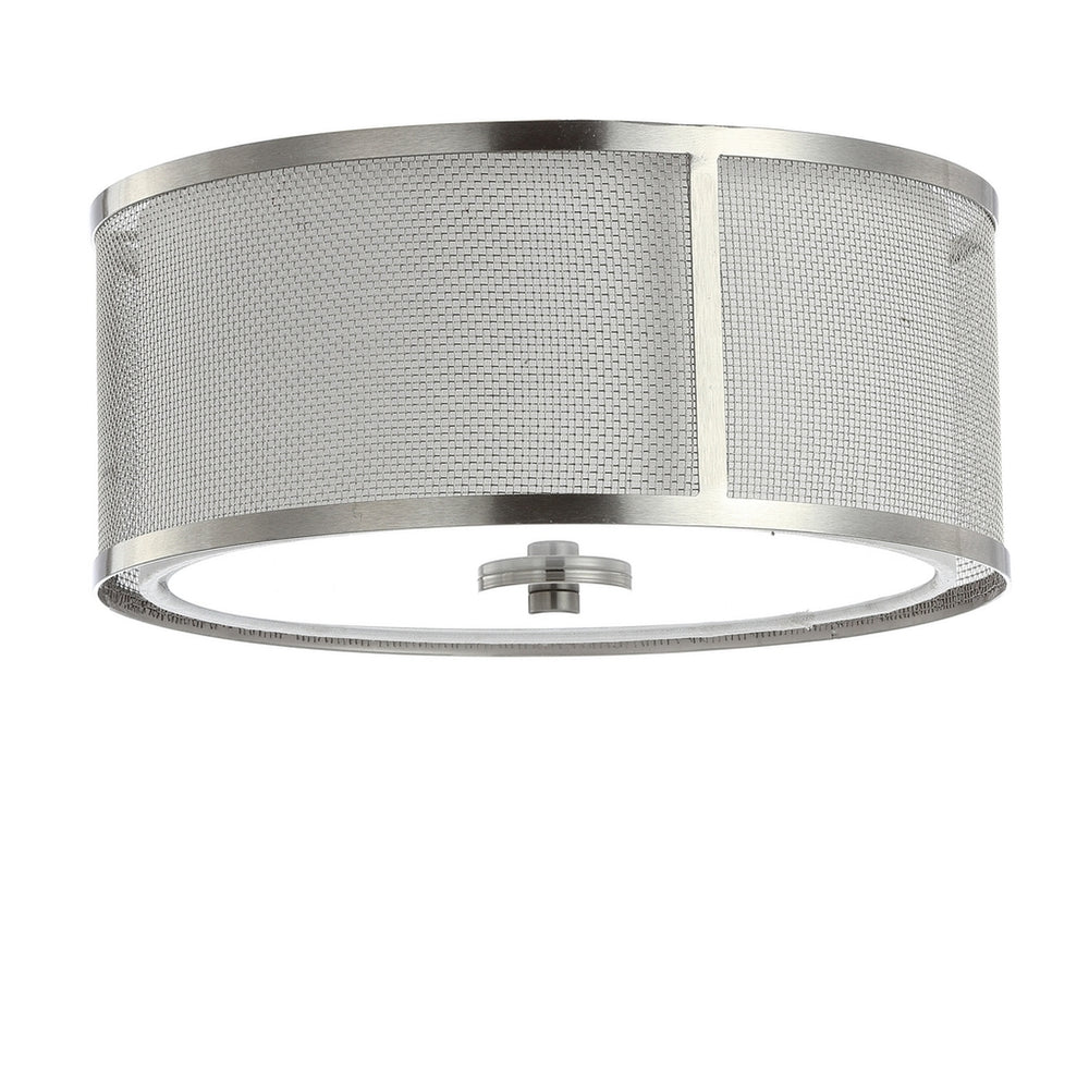 Eldon Contemporary Flush Mount Ceiling Light with Nickel Finish and Cotton Shade for Bright Spaces