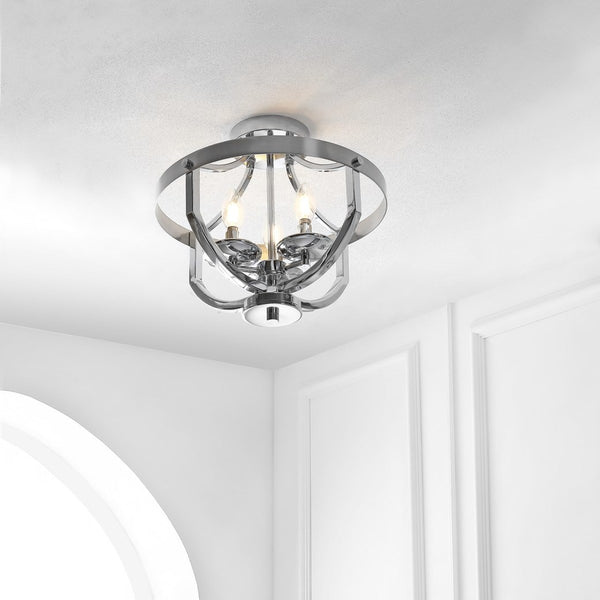 Vanda Flush Mount Light Fixture – Modern Nickel Chrome Ceiling Sculpture with Candle-Like Glow