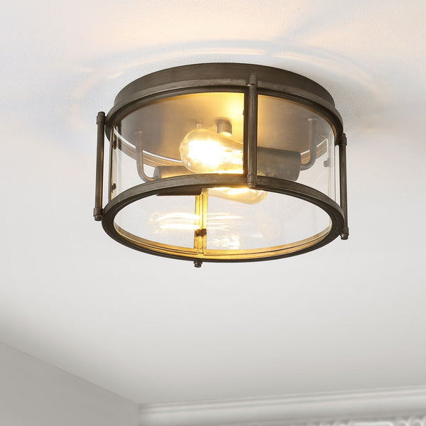 Safavieh Tiller Flush Mount Antique Gold Glass/Metal FLU4048A