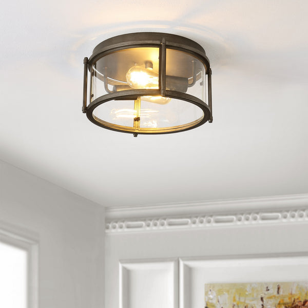 Safavieh Tiller Flush Mount Antique Gold Glass/Metal FLU4048A