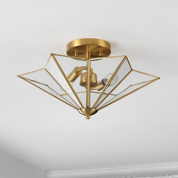 Safavieh Haruna Flush Mount Antique Brass/Clear Glass Iron FLU4071A