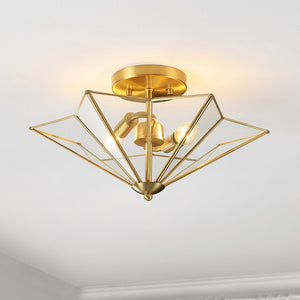 Safavieh Haruna Flush Mount Antique Brass/Clear Glass Iron FLU4071A