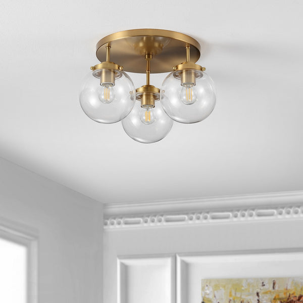 Safavieh Ginesta Flush Mount Brass Gold/Clear Glass Iron FLU4074A