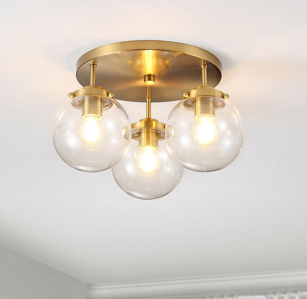 Safavieh Ginesta Flush Mount Brass Gold/Clear Glass Iron FLU4074A