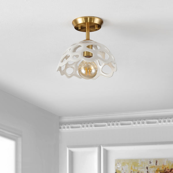 Safavieh Eldrid Flush Mount Brass Gold/White Shade Iron FLU4076A