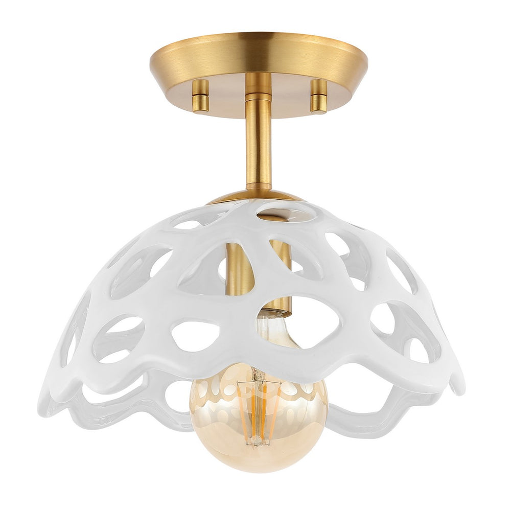 Safavieh Eldrid Flush Mount Brass Gold/White Shade Iron FLU4076A