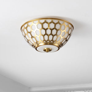 Safavieh Carlina Flush Mount Brass Gold/White Glass Iron FLU4083A