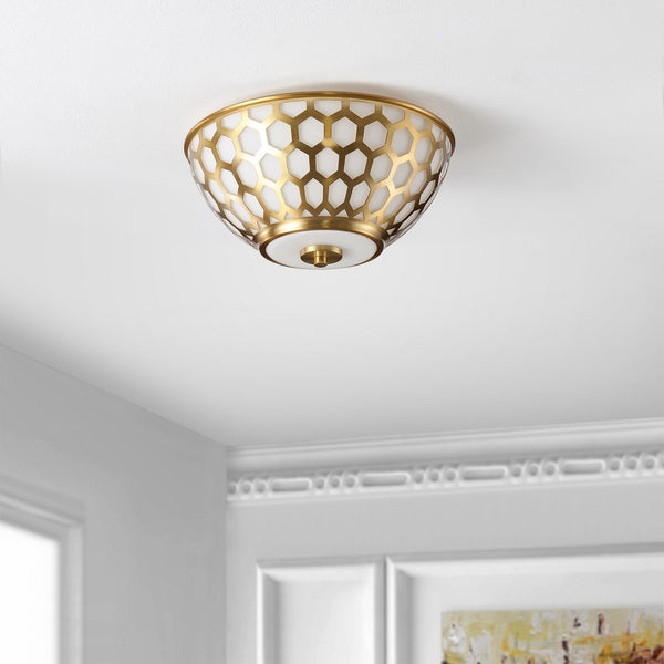 Safavieh Carlina Flush Mount Brass Gold/White Glass Iron FLU4083A