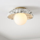 Safavieh Grima Flush Mount White/Gold Iron/Ceramic/Glass FLU4089A