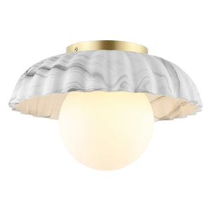 Safavieh Grima Flush Mount White/Gold Iron/Ceramic/Glass FLU4089A
