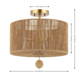 Safavieh Solmaz, 3 Light, 15.25 Inch, Natural, Paper Rope/Iron Flush Mount Natural / Gold Paper FLU4103A