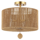 Safavieh Solmaz, 3 Light, 15.25 Inch, Natural, Paper Rope/Iron Flush Mount Natural / Gold Paper FLU4103A