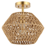 Safavieh Raja, 13.5 Inch, Natural/Gold, Paper Rope/Iron Flush Mount Natural / Gold FLU4105A