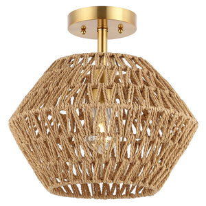 Safavieh Raja, 13.5 Inch, Natural/Gold, Paper Rope/Iron Flush Mount Natural / Gold FLU4105A