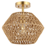 Safavieh Raja, 13.5 Inch, Natural/Gold, Paper Rope/Iron Flush Mount Natural / Gold FLU4105A