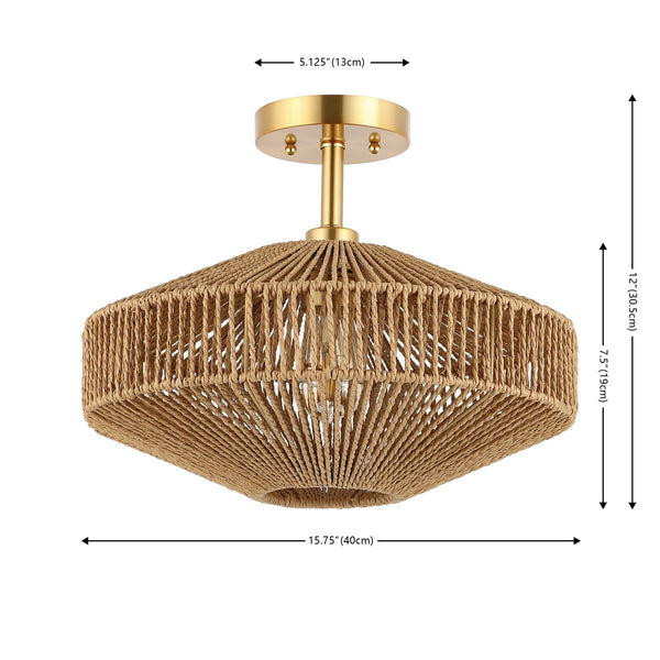 Safavieh Janora, 15.75 Inch, Natural/Gold, Paper Rope/Iron Flush Mount Natural / Gold Paper FLU4106A