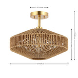 Safavieh Janora, 15.75 Inch, Natural/Gold, Paper Rope/Iron Flush Mount Natural / Gold Paper FLU4106A