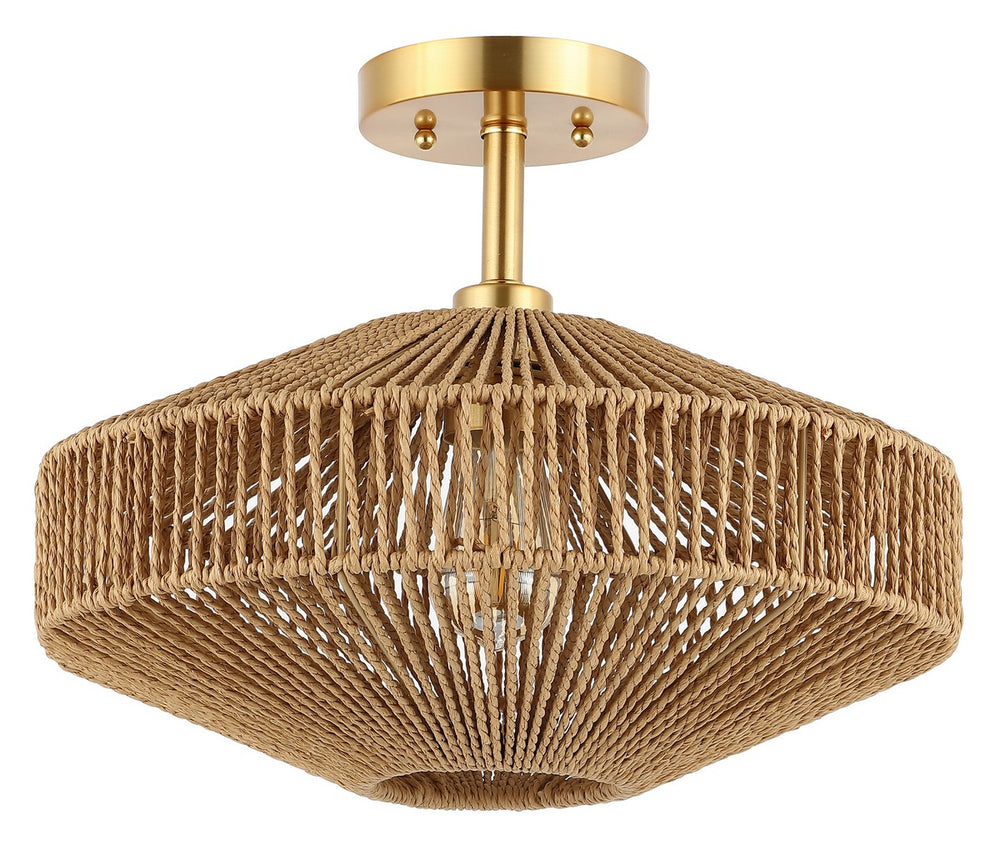 Safavieh Janora, 15.75 Inch, Natural/Gold, Paper Rope/Iron Flush Mount Natural / Gold Paper FLU4106A