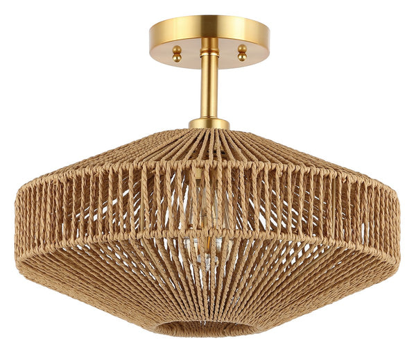 Safavieh Janora, 15.75 Inch, Natural/Gold, Paper Rope/Iron Flush Mount Natural / Gold Paper FLU4106A