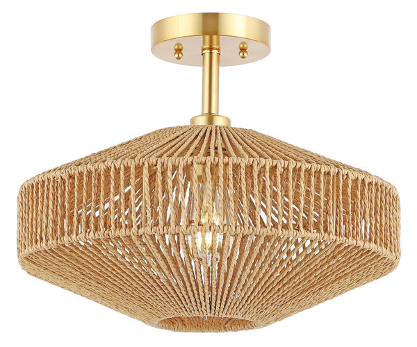 Safavieh Janora, 15.75 Inch, Natural/Gold, Paper Rope/Iron Flush Mount Natural / Gold Paper FLU4106A