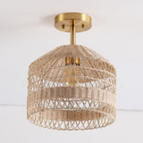 Safavieh Noyuna, 12 Inch, Light Natural/Gold, Rattan/Iron Flush Mount Light Natural / Gold FLU4107A