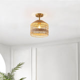 Safavieh Noyuna, 12 Inch, Light Natural/Gold, Rattan/Iron Flush Mount Light Natural / Gold FLU4107A