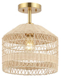 Safavieh Noyuna, 12 Inch, Light Natural/Gold, Rattan/Iron Flush Mount Light Natural / Gold FLU4107A