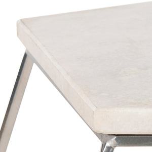 Modern Pentagon Marble Top Side Table - Stylish Silver Finish, Geometric Design for Contemporary Spaces