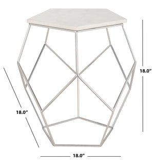 Modern Pentagon Marble Top Side Table - Stylish Silver Finish, Geometric Design for Contemporary Spaces