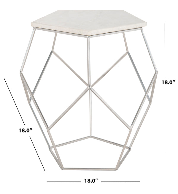 Modern Pentagon Marble Top Side Table - Stylish Silver Finish, Geometric Design for Contemporary Spaces