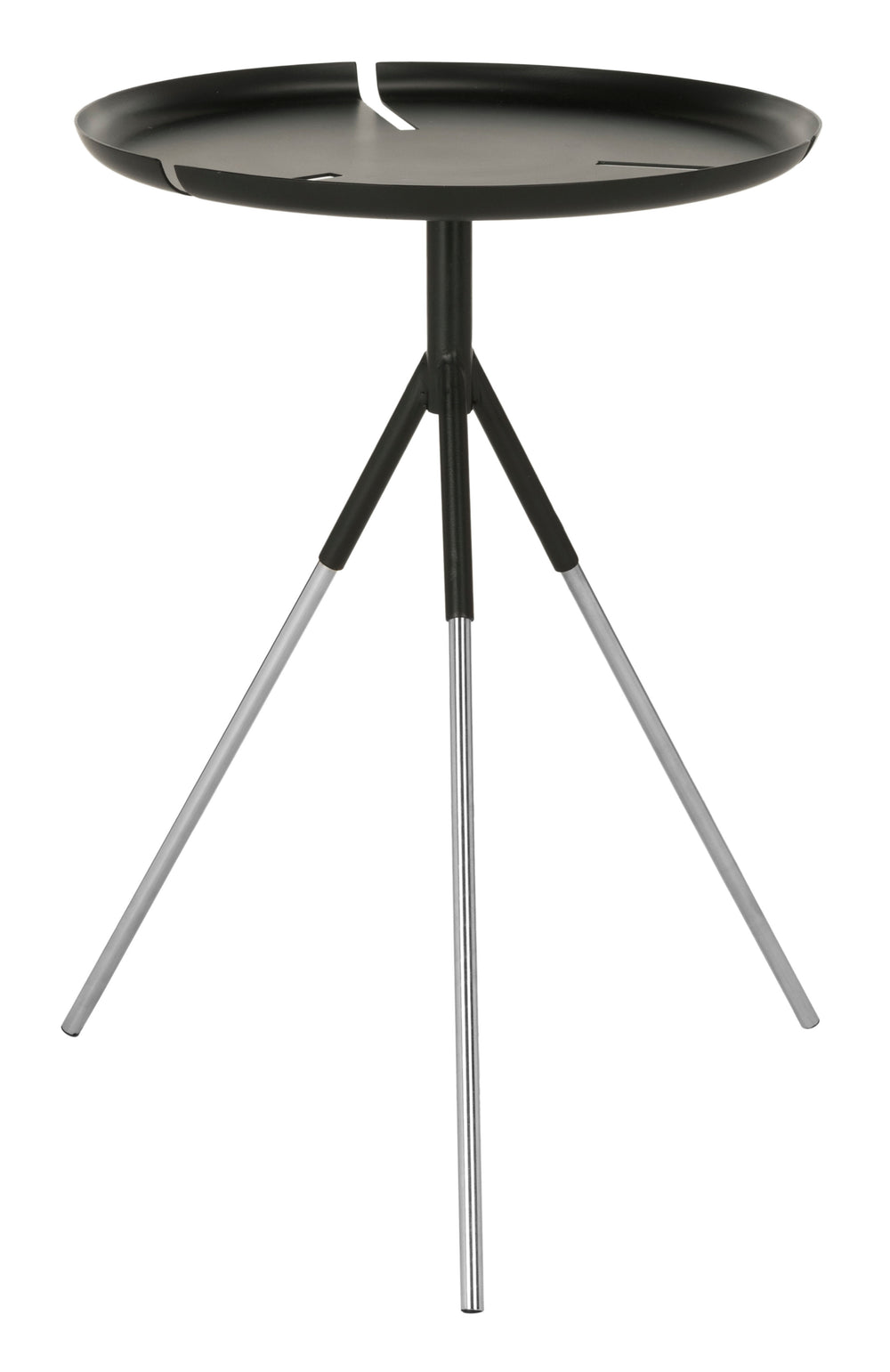 Lark Glam Side Table - Stylish Black Matte Metal Top with Polished Nickel Tripod Legs for Elegance