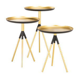 Talon Stylish Metal Side Table Set of 3 - Gold/Black Finish for Modern Living Room Decor