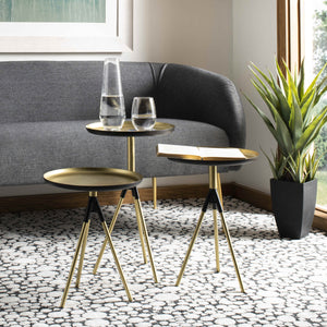 Talon Stylish Metal Side Table Set of 3 - Gold/Black Finish for Modern Living Room Decor